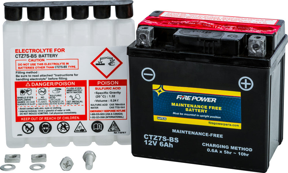 Fire Power CTZ7S-BS Maintenance Free Battery - 12V Sealed