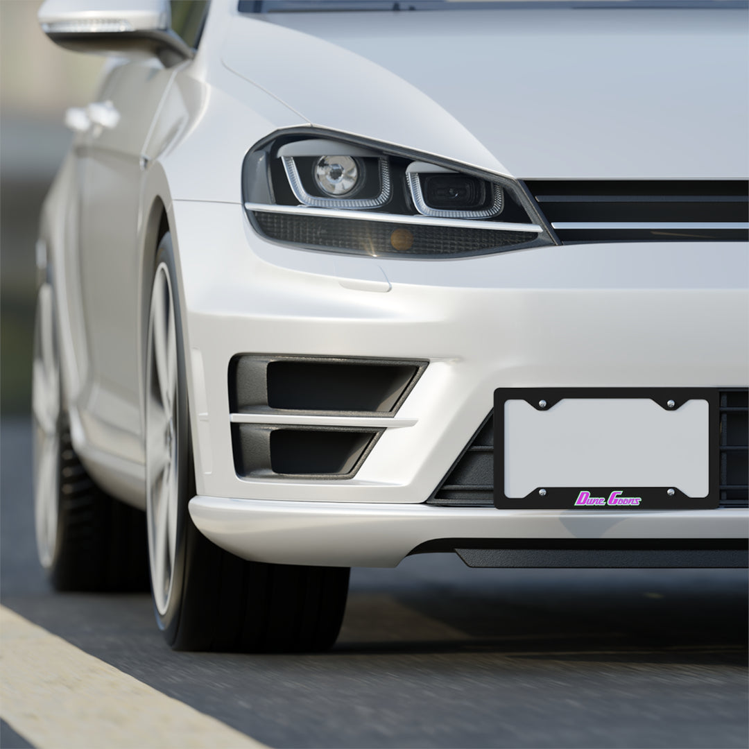 Dune Goons Metal License Plate Frame — Neon Retro Logo Car Accent
