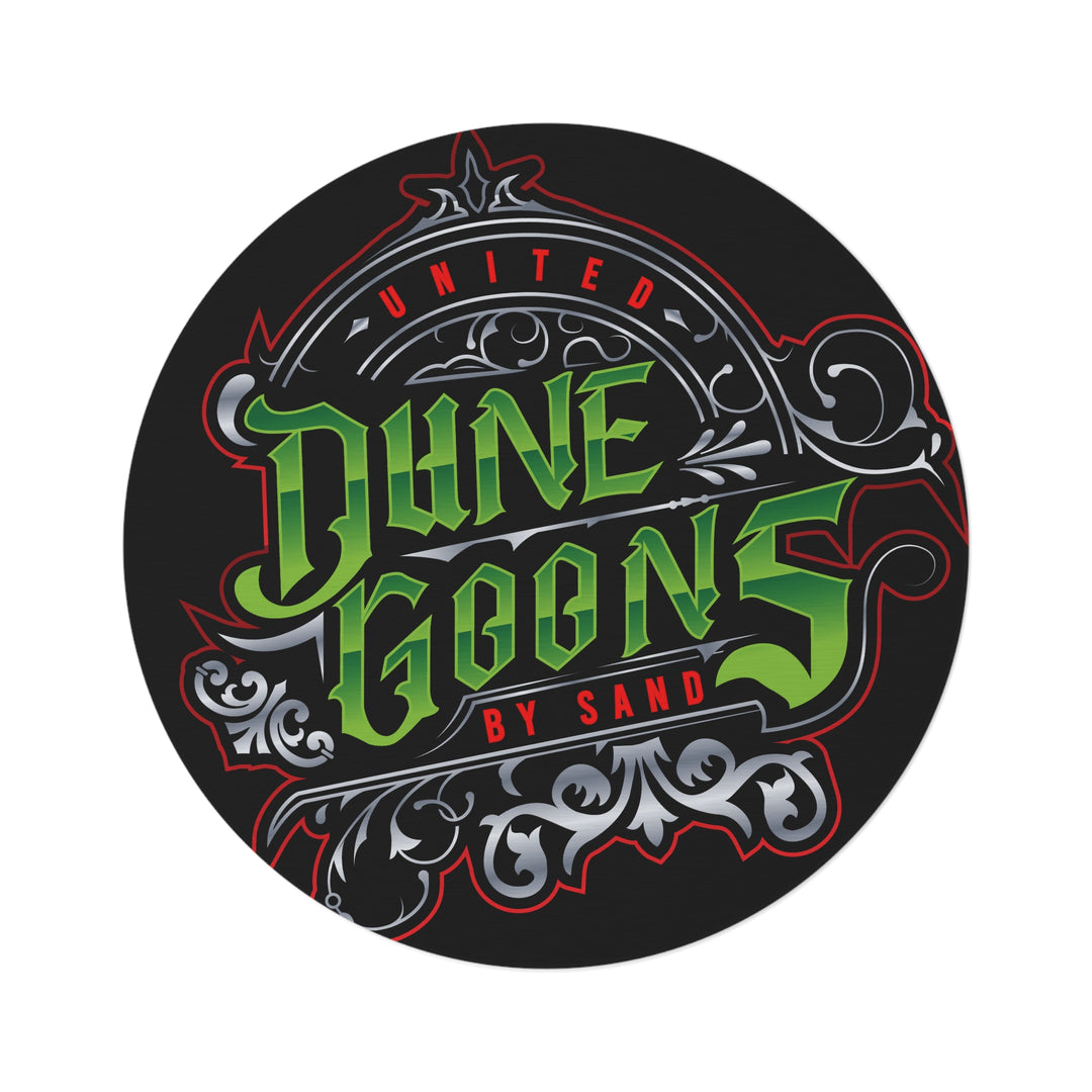 Dune Goons Round Rug – Black Gothic Script Floor Mat