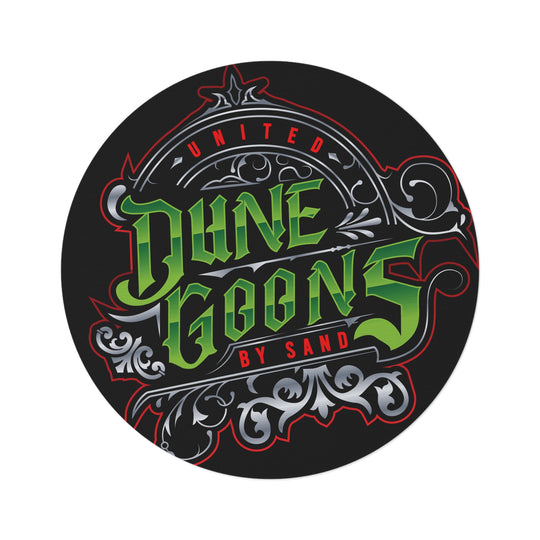 Dune Goons Round Rug – Black Gothic Script Floor Mat