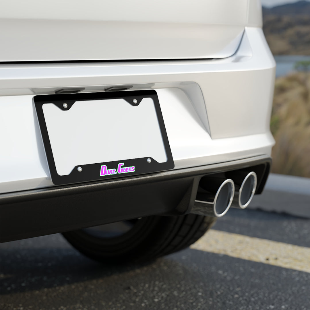 Dune Goons Metal License Plate Frame — Neon Retro Logo Car Accent