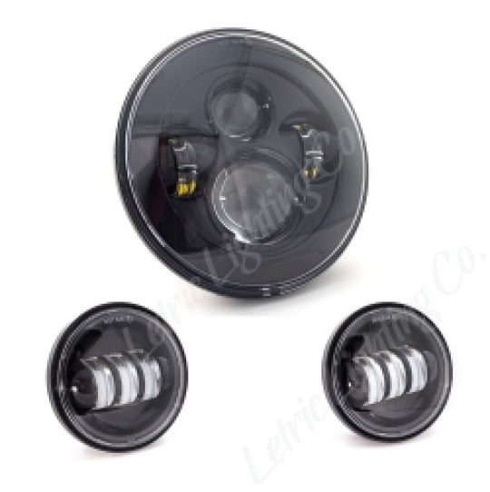 Letric Lighting 7in LED Headlight with Passing Lamps Black - Indian