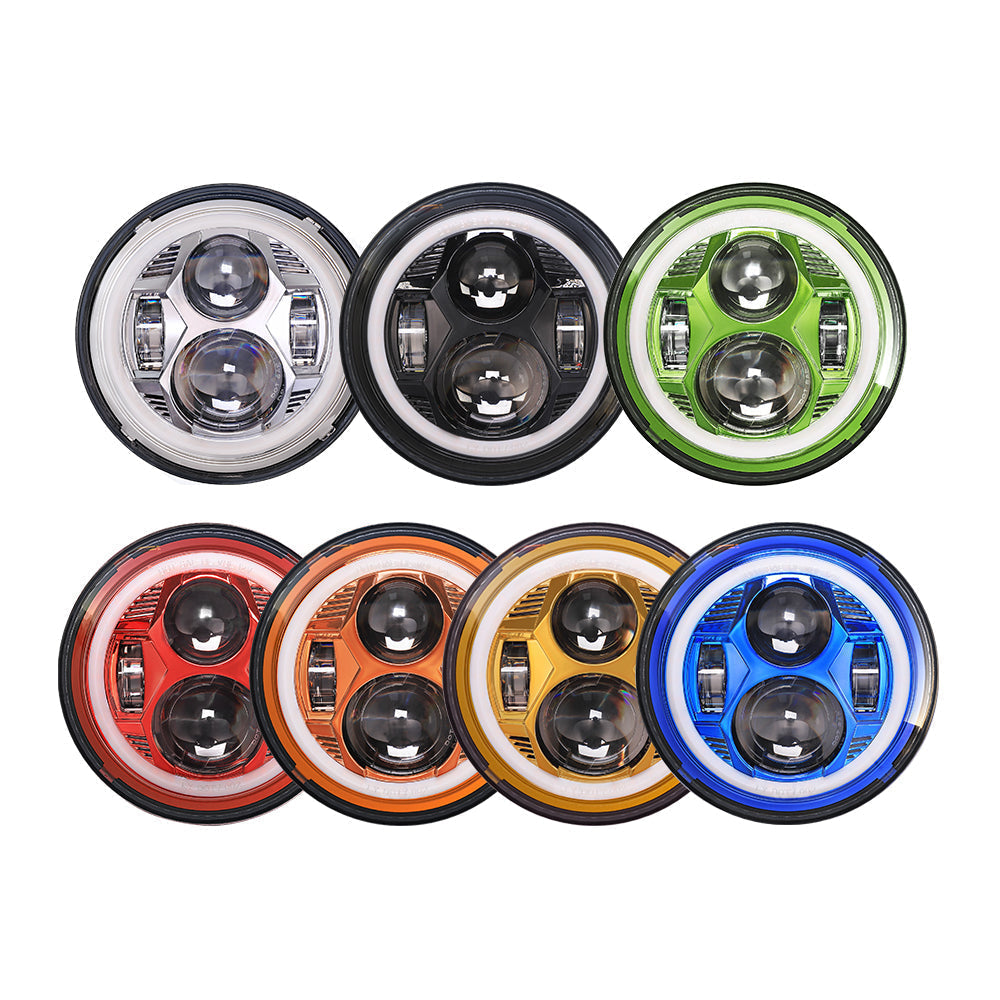 Hydrus 7" LED Headlight with Amber/White Halo - Green
