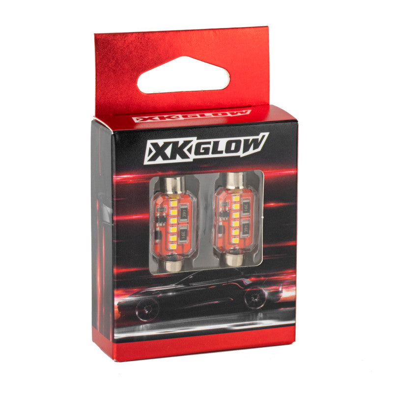 XK Glow White Festoon Error Free Ultra Bright LED Bulbs w/Built-in Canbus 2pc 31mm