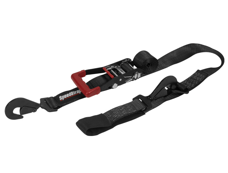 SpeedStrap 2In x 10Ft Ratchet Tie Down w/Twisted Snap Hooks & Axle Strap Combo - Black