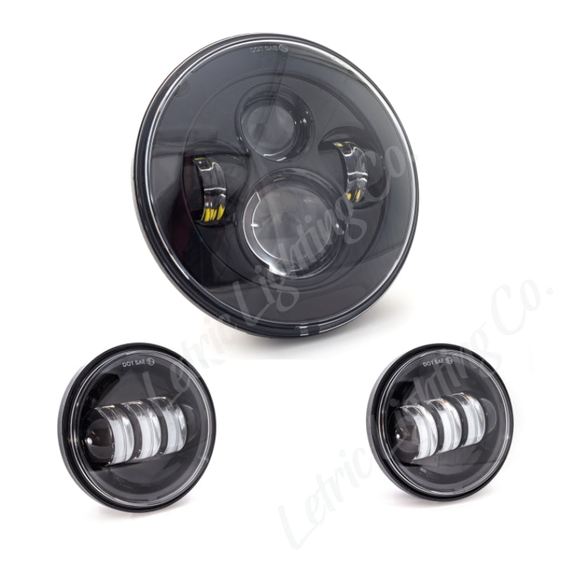 Letric Lighting 7in LED Headlight with Passing Lamps Black - Indian