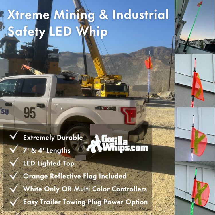 8' LED Whip Xtreme Mining Industrial Safety Single Whip