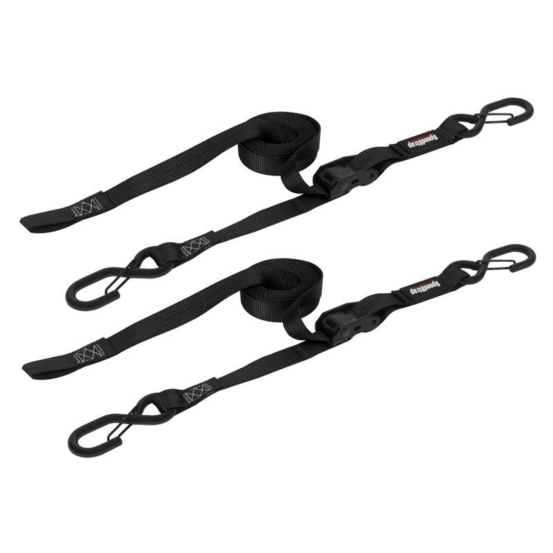 SpeedStrap 1In x 10Ft CAM-Lock Tie Down w/Snap FtSFt Hooks (2 Pack) - Black