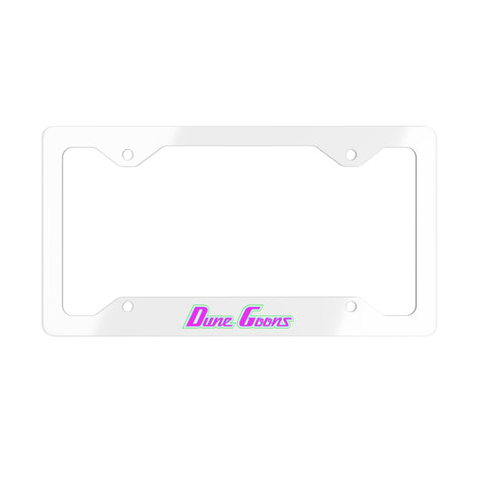 Dune Goons Metal License Plate Frame — Retro Pink & Teal Logo Car Trim