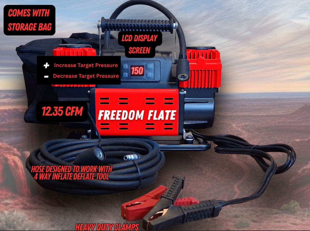 Freedom Flate 12V Dual Cylinder Auto Air Compressor (Black)