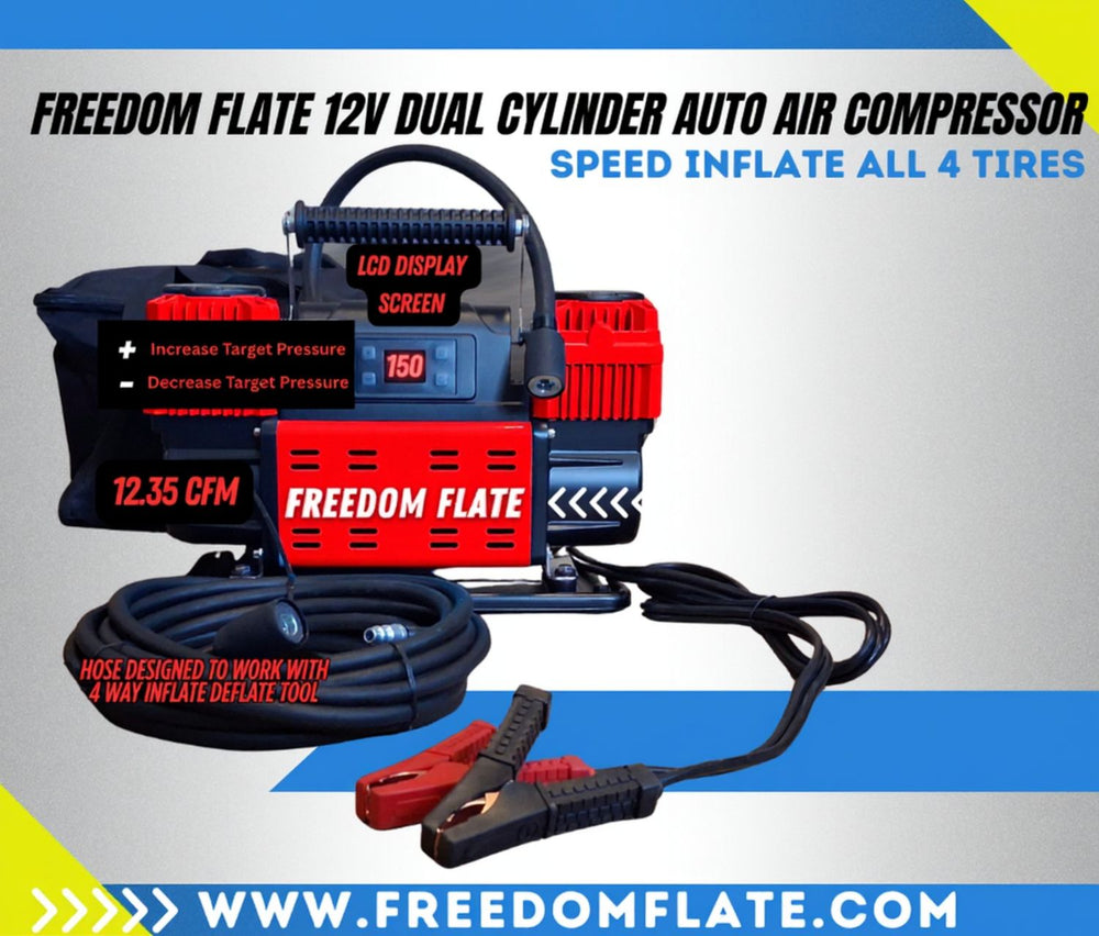 Freedom Flate 12V Dual Cylinder Auto Air Compressor (Black)