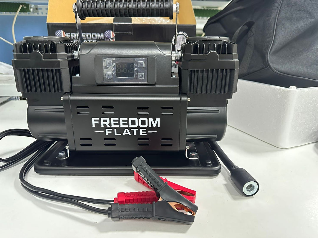 Freedom Flate 12V Dual Cylinder Auto Air Compressor (Black)