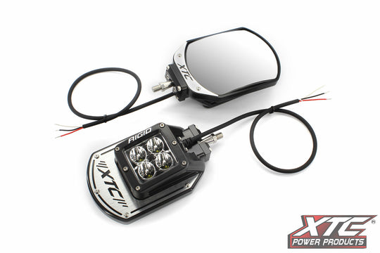 XTC SIX12 Billet UTV Side Mirrors with RIGID LED Light and Amber Backlight - Pair - 3/8 in Threaded Stud