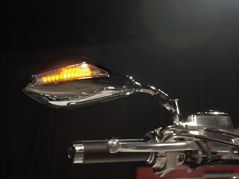 BikeMaster Universal Mirror with Integrated Turn Signals 10mm - Pair - Chrome