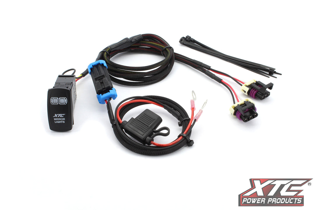 XTC SIX12 Billet UTV Side Mirrors with RIGID LED Light and Amber Backlight - Pair