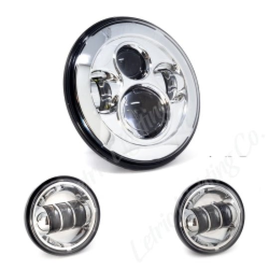Letric Lighting 7in LED Headlight with Passing Lamps Chrome - Indian