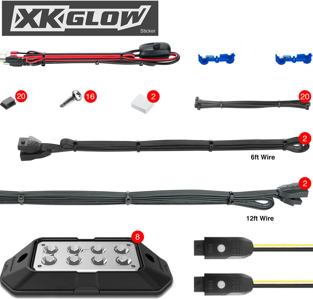 XK Glow RGB LED Rock Light Kit - XKchrome App Control - 8 Piece
