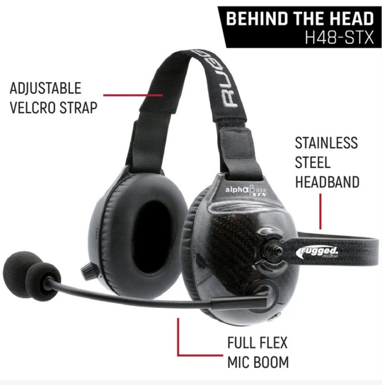 Rugged Radios AlphaBass H48 Carbon Fiber Behind-The-Head Headset - STX/OFFROAD