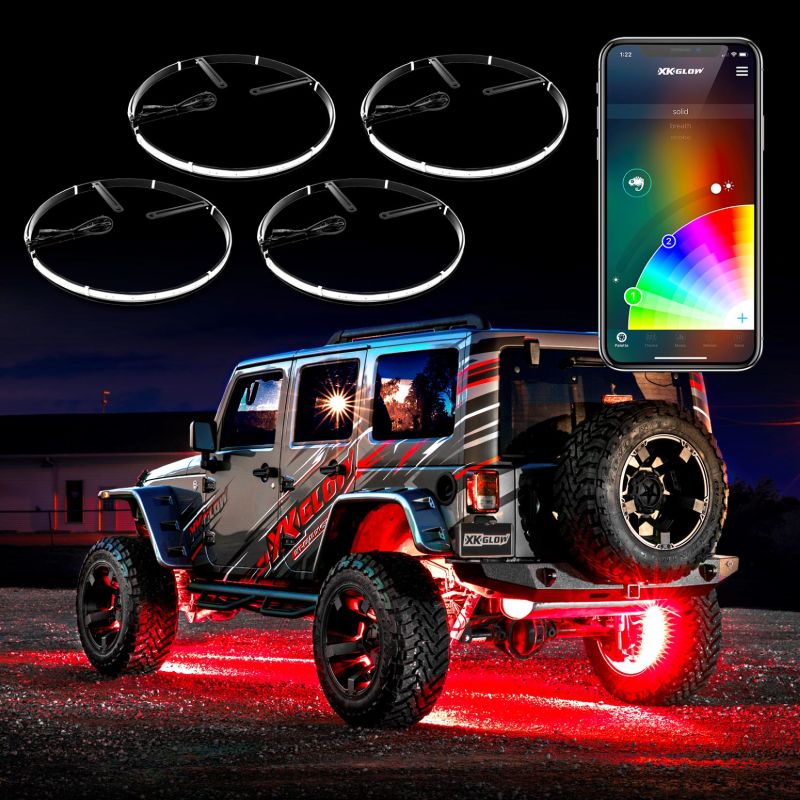 XK Glow Adjustable Wheel Ring Light Kit XKchrome App controlled w/Turn Signal Function 4pc 15-18In