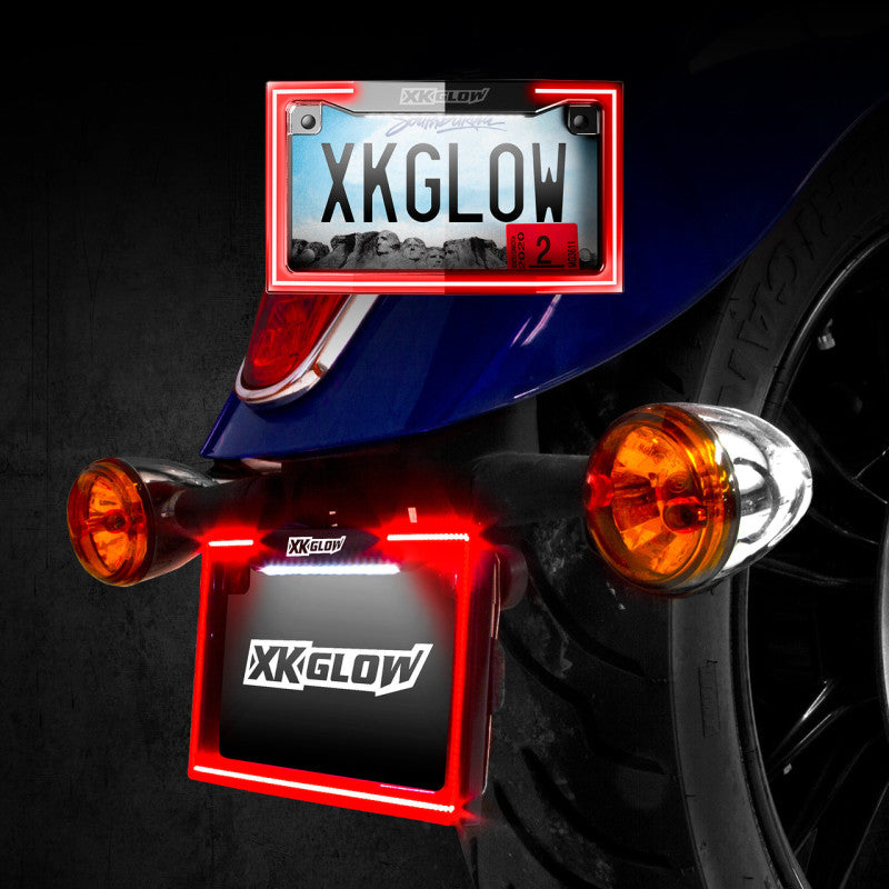 XK Glow Motorcycle License Plate Frame Light w/Turn Signal - Black