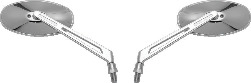 BikeMaster Oval Mirror Machined Arm w/10mm/Yam 10mm/HD Adapters - Pair - Chrome