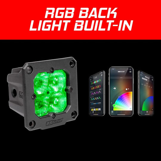 XK Glow Flush Mount XKchrome 20w LED Cube Light w/RGB Accent Light - Driving Beam