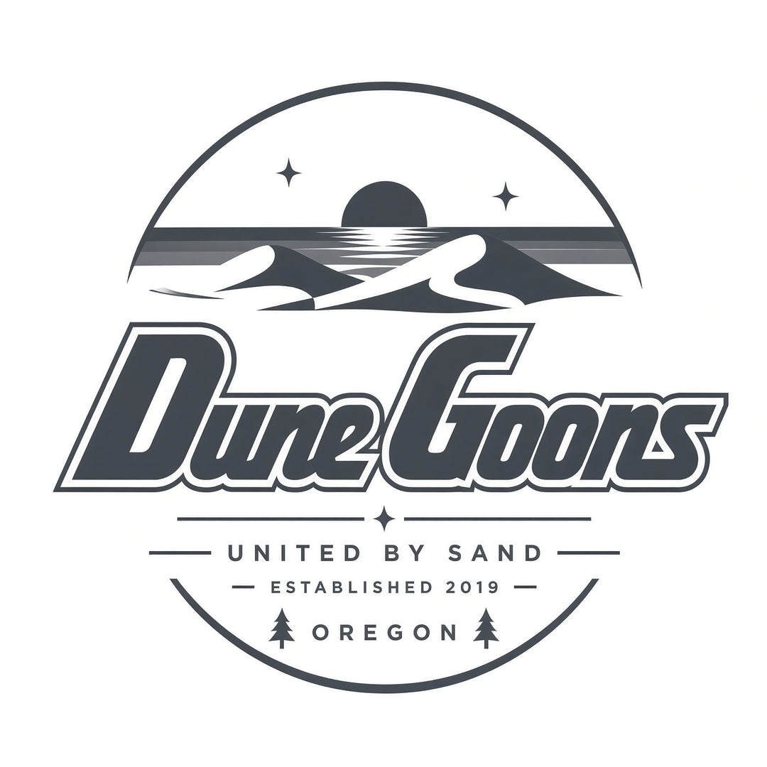 Dune Goons Oregon dunes back logo in charcoal ink for light colors