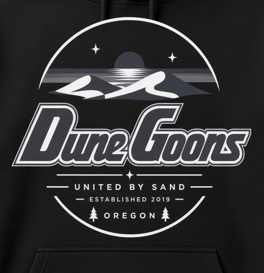 Dune Goons Oregon dunes back logo in white ink for dark colors