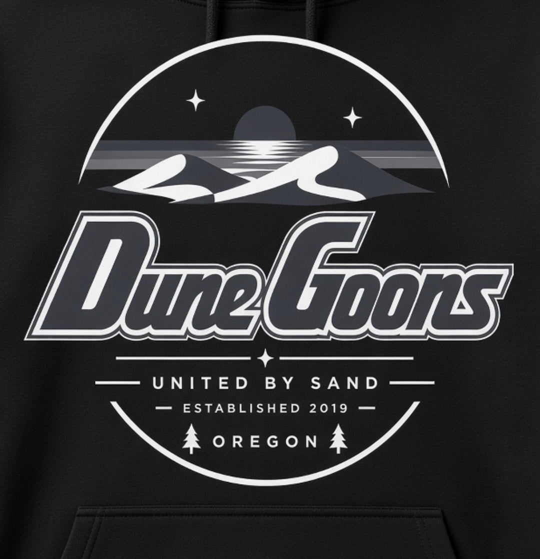 Dune Goons Oregon dunes back logo in white ink for dark colors