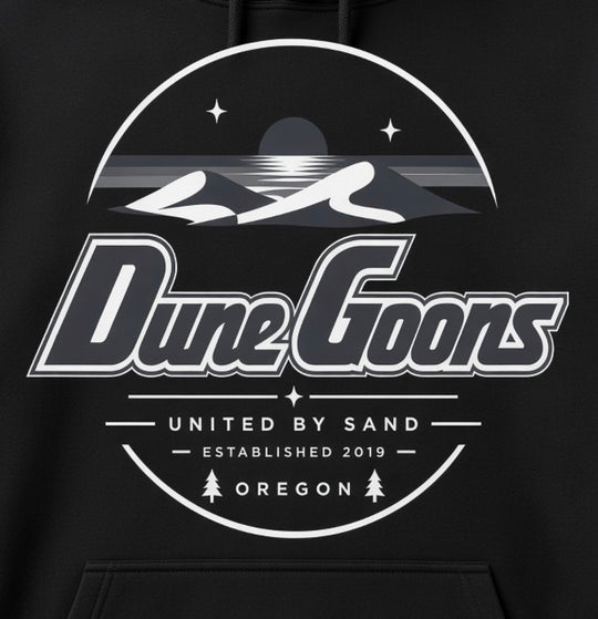 Dune Goons Oregon dunes back logo in white ink for dark colors
