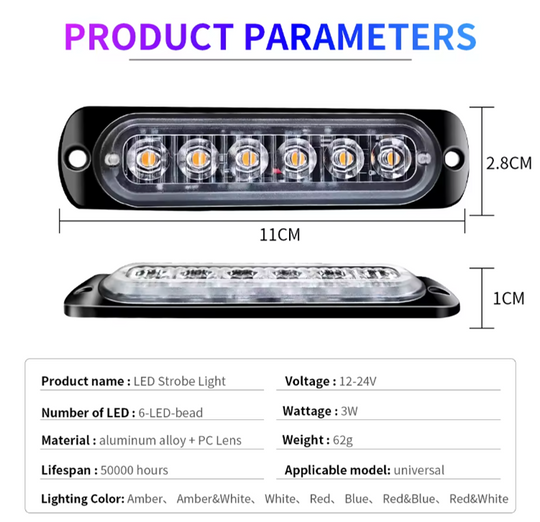 6 LED Waterproof Amber Strobe Light w/10 Flash Patterns