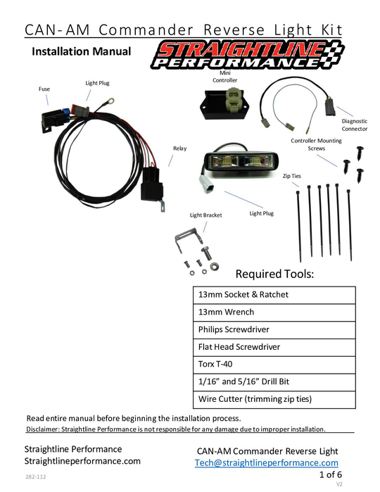 Straightline SmartWire Plug-and-Play Backup / Reverse Light Kit - Can-Am