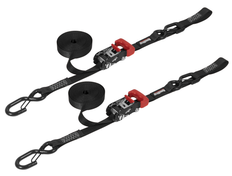 SpeedStrap 1In x 15Ft Ratchet Tie Down w/Snap FtSFt Hooks w/Soft Tie (2 Pack) - Black