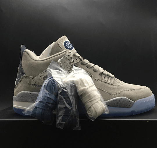 Air Jordan 4 Retro "Georgetown Hoyas" - Grey Suede / Navy / Ice Blue - Dune Goons