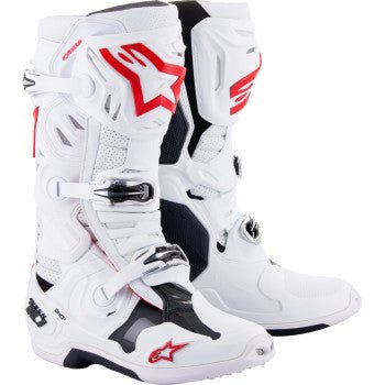 Alpinestars Tech 10 Supervented Boots – White/Red (Sizes 7–14) - Dune Goons