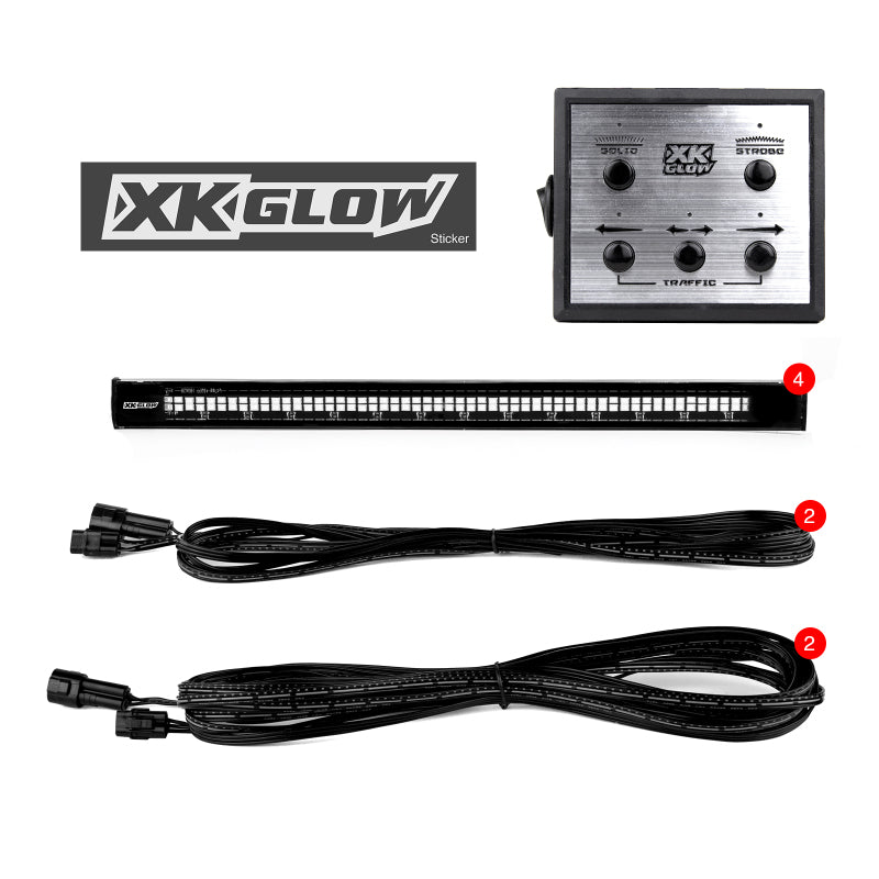 XK Glow Tube Strobe Lights w/Traffic Modes Ultra Bright LEDs Multiple Strobe Modes + Solid On - Red