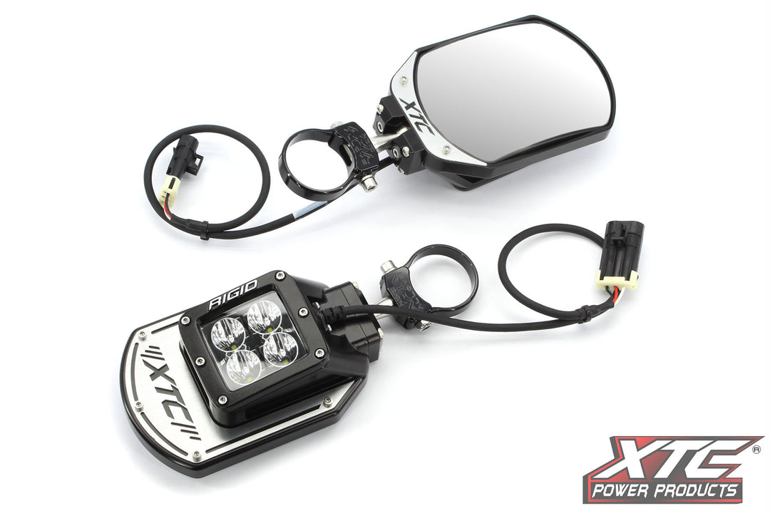 XTC SIX12 Billet UTV Side Mirrors with RIGID LED Light and Amber Backlight - Pair - 2 in Roll Cage Clamp