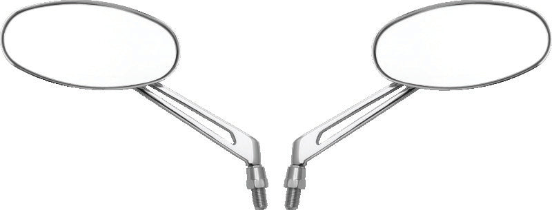 BikeMaster Oval Mirror Machined Arm w/10mm/Yam 10mm/HD Adapters - Pair - Chrome