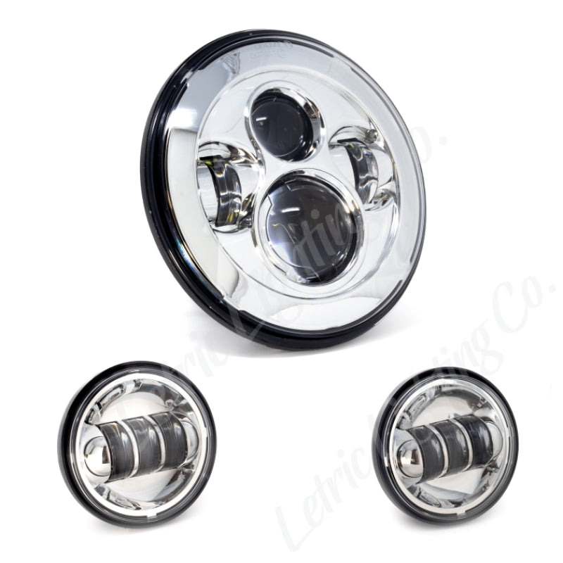 Letric Lighting 7in LED Headlight with Passing Lamps Chrome - Indian