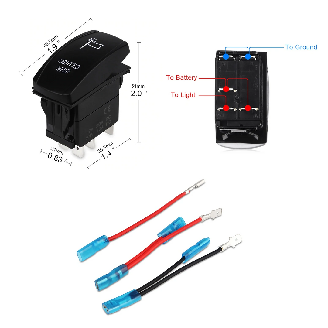 4' LED Whip Elite HD II Single Whip Pressure Release Mount
