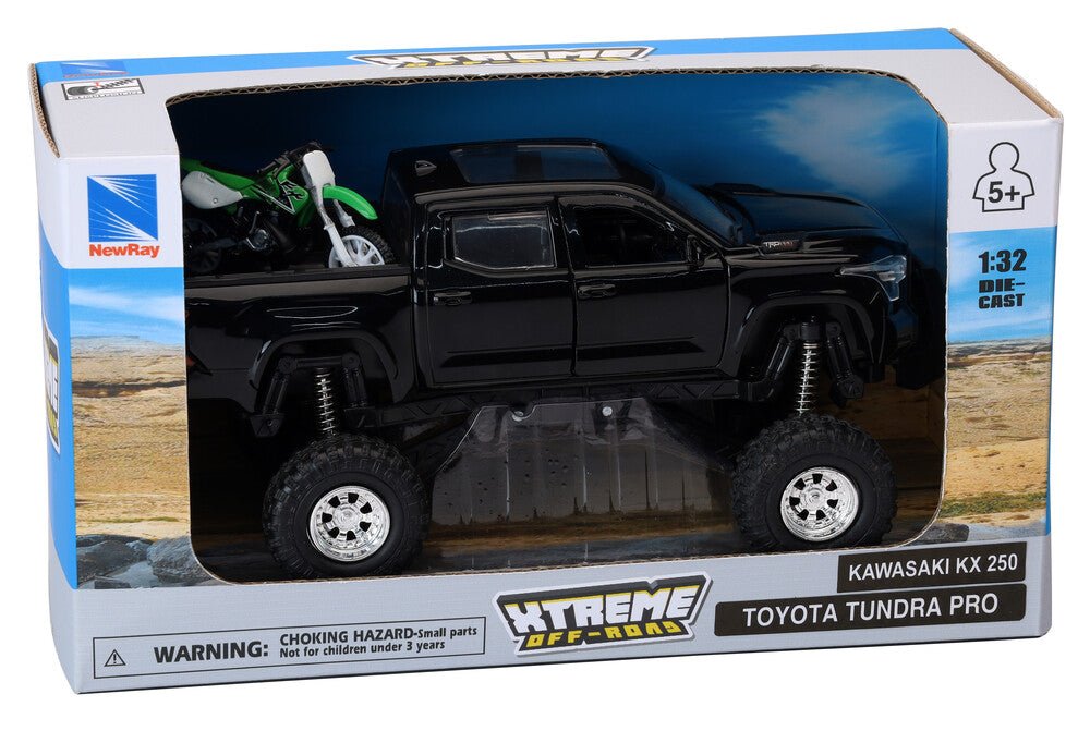 New - Ray 1:12 Replica Black Toyota Tundra w/ Kawasaki KX450F Dirt Bike – 959 - 0198 / SS - 54446 - Dune Goons