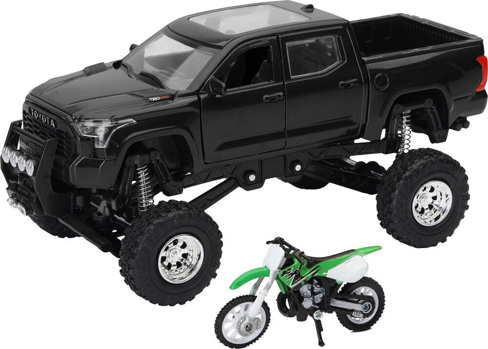 New - Ray 1:12 Replica Black Toyota Tundra w/ Kawasaki KX450F Dirt Bike – 959 - 0198 / SS - 54446 - Dune Goons