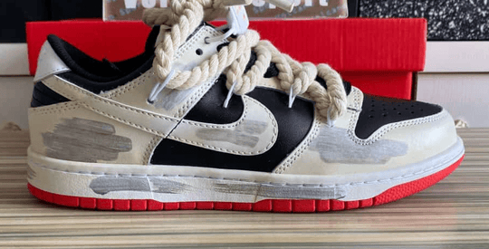 Nike Dunk Low "Distressed Grey Swoosh" FD9762 - 061 – Custom Rope Laces - Dune Goons