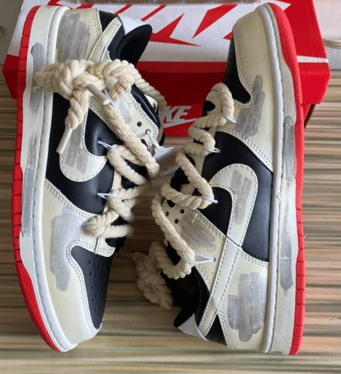 Nike Dunk Low "Distressed Grey Swoosh" FD9762 - 061 – Custom Rope Laces - Dune Goons