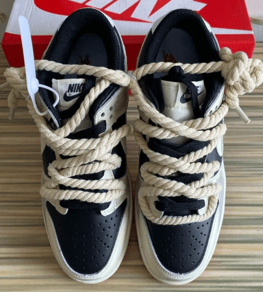 Nike Dunk Low "Distressed Grey Swoosh" FD9762 - 061 – Custom Rope Laces - Dune Goons