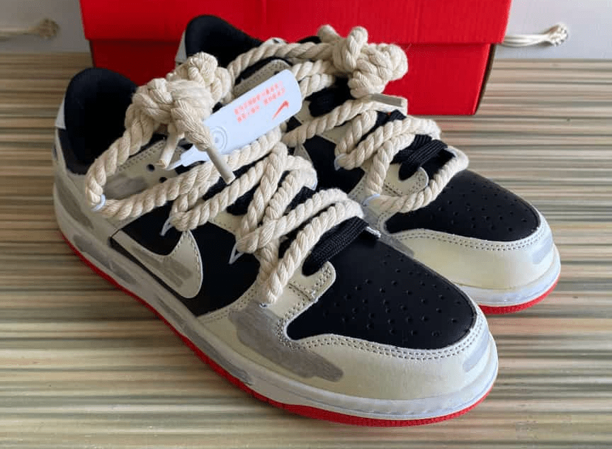 Nike Dunk Low "Distressed Grey Swoosh" FD9762 - 061 – Custom Rope Laces - Dune Goons