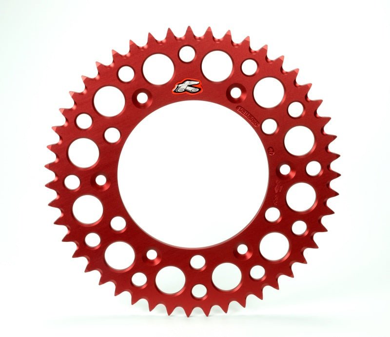 Renthal 96 - 02 Honda CR80RB Rear Grooved Sprocket - Red 420 - 55P Teeth - Dune Goons