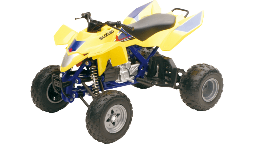 Suzuki Quadracer R450 ATV – 1:12 Scale Mini Model (Black/Yellow/Blue) - Dune Goons
