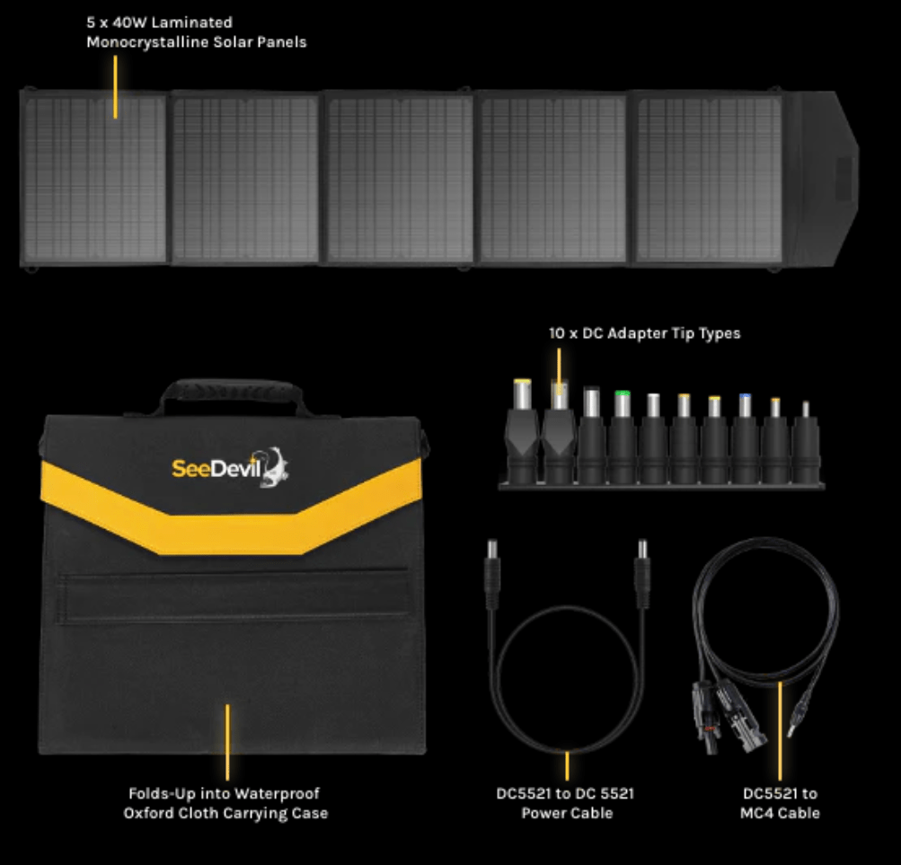 SeeDevil G1 200W Foldable Solar Panel – Portable Monocrystalline Charger SD - SP200 - G1 - Dune Goons
